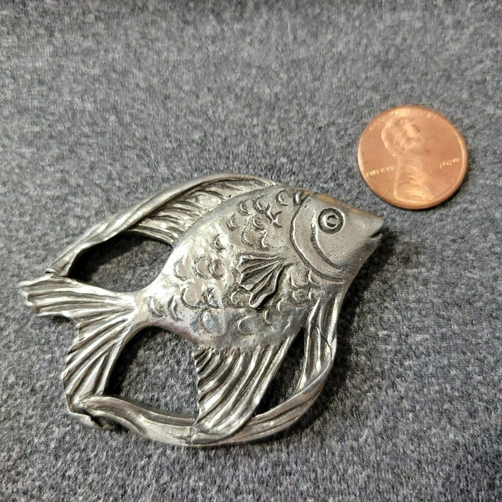 Vintage Silver Fish Large 2.25 Charm Ornament Pendant 1990 Seagull Pewter Canada